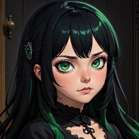 3114163390-sdgen 1girl, green eyes, black hair, hime cut, goth, masterpiece, detailed, clear,  (sdgen_ti_0.9).png